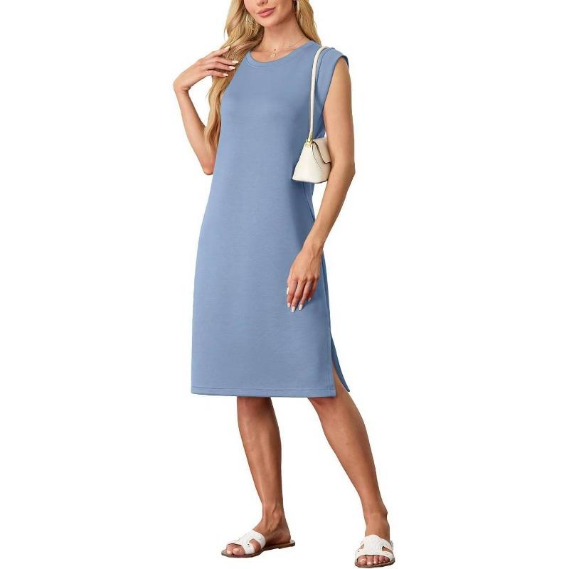 Spring/summer Women's Fashion Round Neck Sleeveless Split Pocket Dress