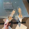Temperament French small heels socialite pointed single shoes fairy white high heels thin heel rhinestone bag head sandals female summer