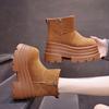Fashion 10CM Suede Cow Genuine Leather Snow Boots Women Chelsea Boots Shoes for Women Ankle Booties Platform Wedge Winter Plush