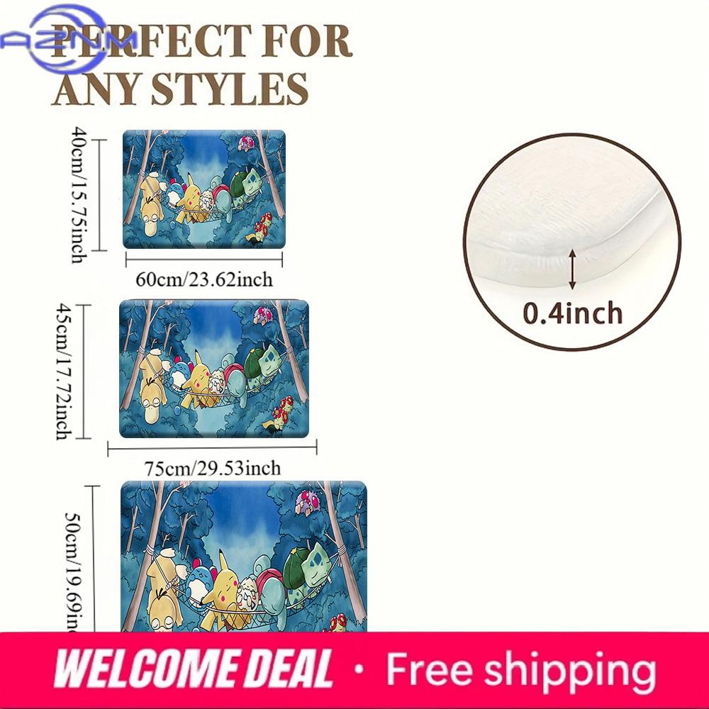 Pokemon Cute Characters Sleeping Hammock Print Non-slip Doormat, Soft Absorbent Floor Rug for Home Decor