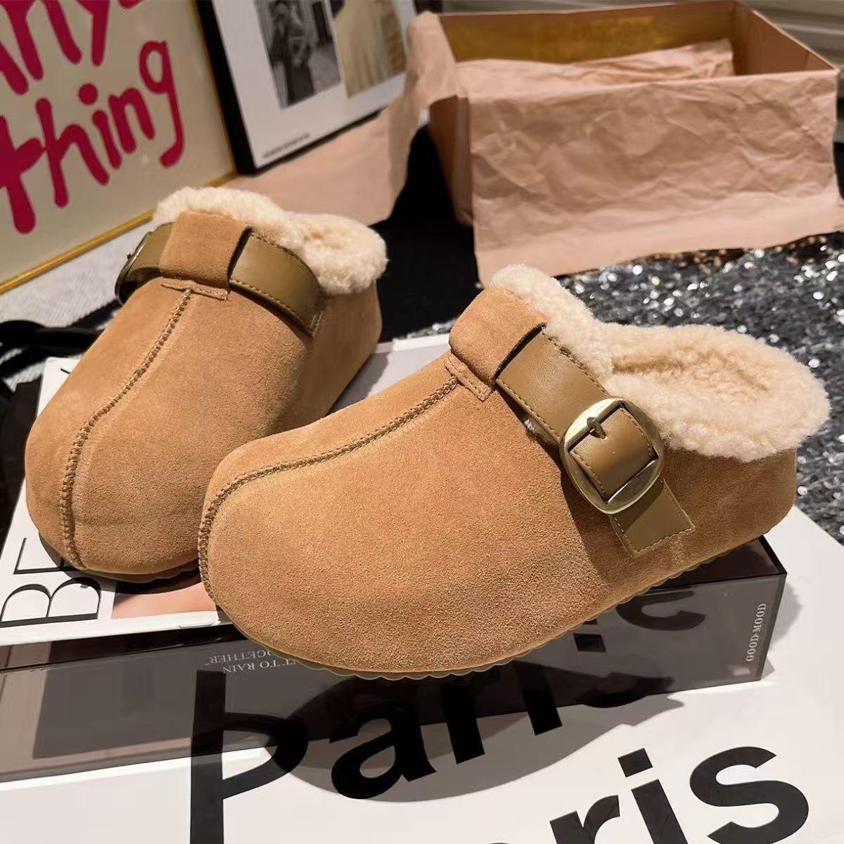 

Small retro velvet warm women s winter new thick-soled heightening tow bag head slippers 40 верблюд