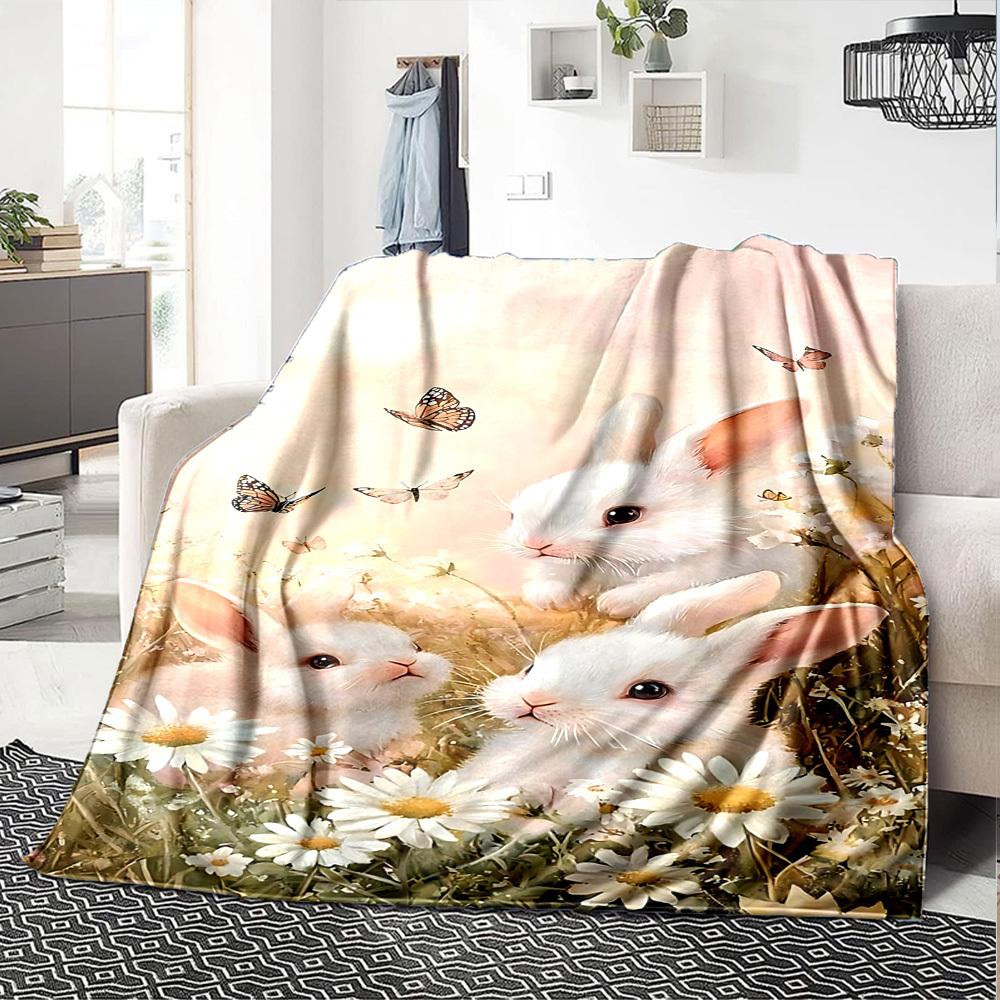 1 manta de conejos y flores Ligera Manta de franela para sofá cama Viaje Camping Sala de estar Oficina Sofá Silla