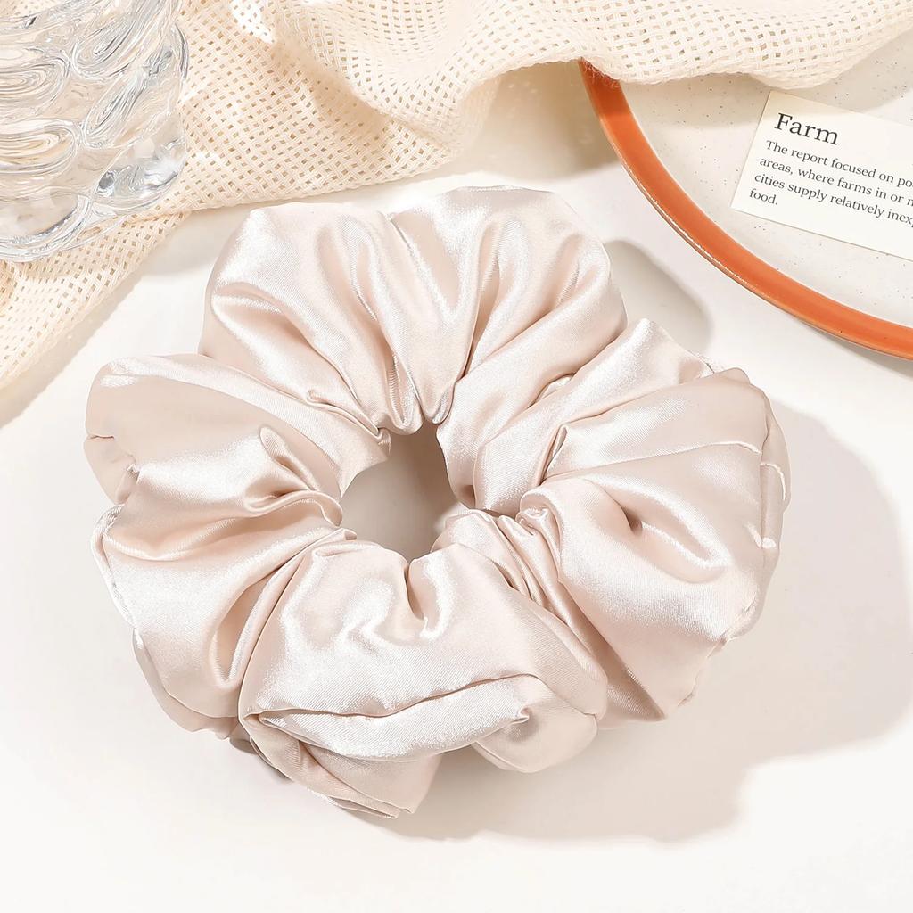 Weiches Kissen Elastisches Haarband Scrunchie für Frauen Luxus Design Große Blume Gefüllt Baumwolle Einfarbig Satin Pferdeschwanzbinder Accessoires