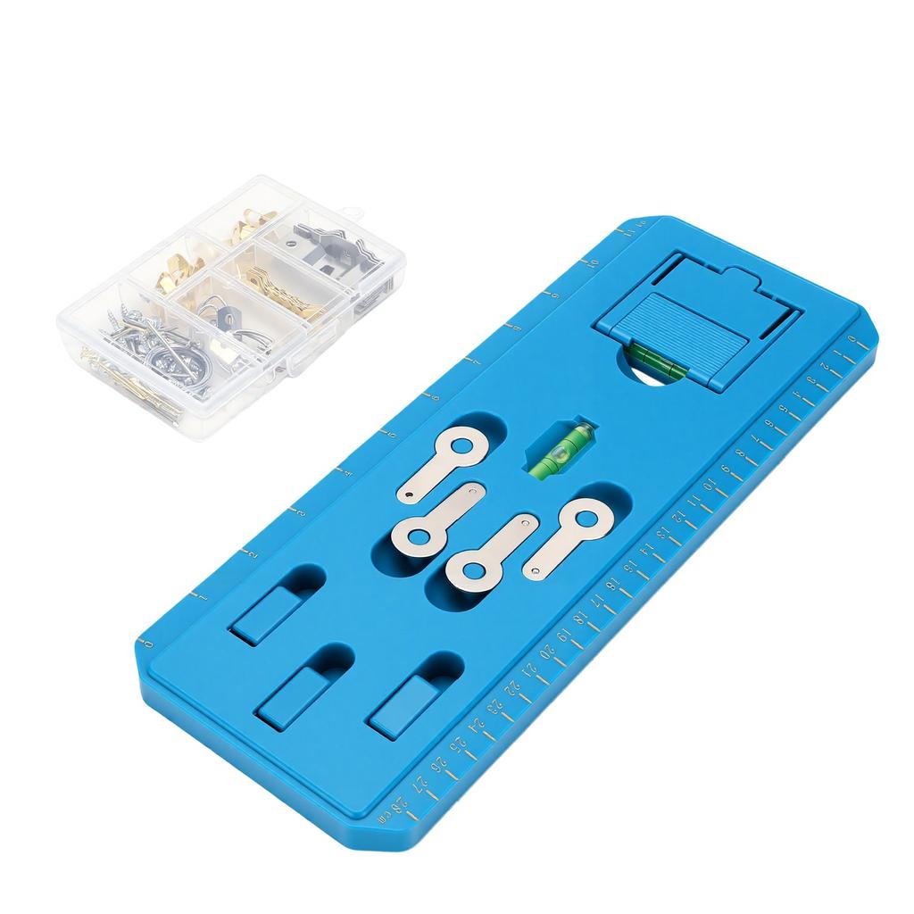86pcs Picture Hanging Tool with Level Serrated Hook Picture Hanger Line Nails Wall Hook Frame Positioning Tool Blue