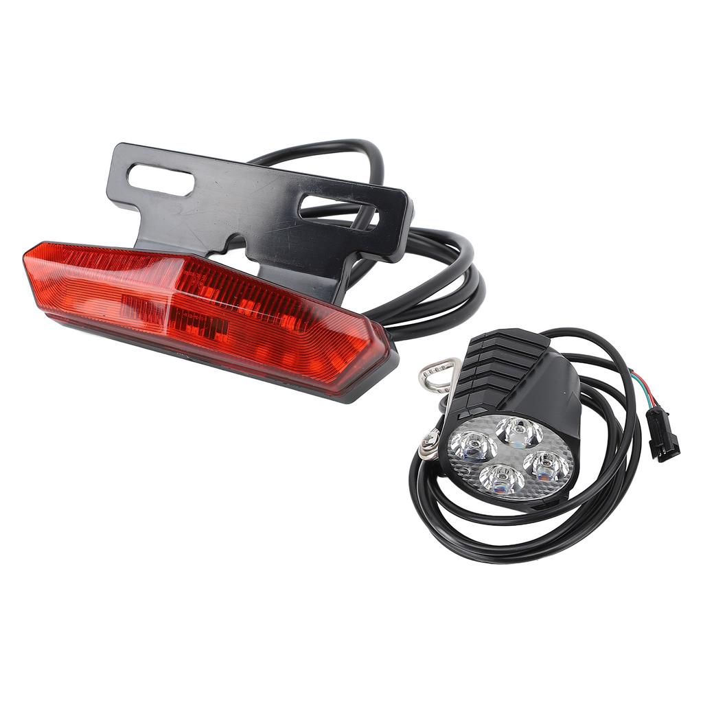 Electric Headlight and Tail Light Set LED Front Rear Warning Lights Kit with Horn Switch Button for