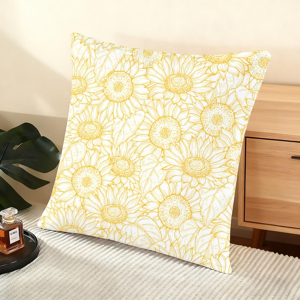 Sunflower Pattern Cushion Cover Soft Short Plush Pillow Cover Smooth Cozy Texture Aesthetic Cushion Case Home Decor