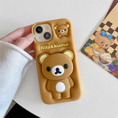 Uroczy silikonowy pokrowiec na telefon 3D Bear na iPhone'a 16 15 14 13 12 11 Pro Max Teleskopowa obudowa odporna na wstrząsy