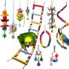 C&C 10 Pcs Bird Parrot Swing Chewing Toys  Natural Wood Hanging Bell Bird Cage Toys for Small Parakeets Cockatiels Conure