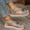 Fashion Fashion Metal Decor Stripe Sandals Women Summer Beach Flat Med Heel Sandals Woman Plus Size Non Slip Platform Sandalias Mujer