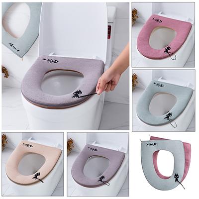 Soft Velvet Washable Bathroom Toilet Seat Filling Soft Warmer Mat Cover Pad Cushion Toilet Cleaning Pad