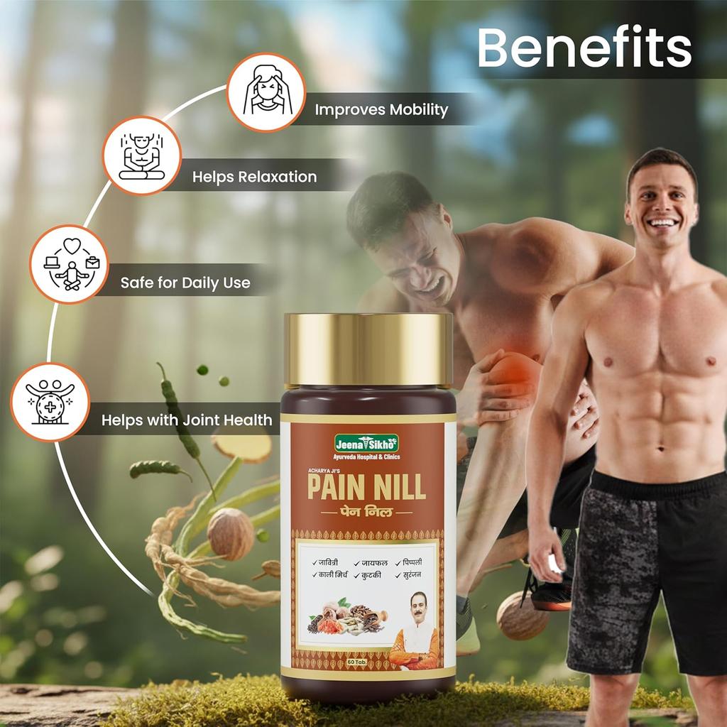 Jeena Sikho Acharya Ji’s Pain Nill Tablets Ayurvedic Herbal Support for Muscle Comfort Joint Flexibility 60 Tablets Pack 1