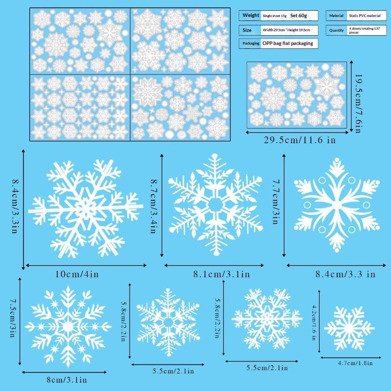 Christmas Window Static Stickers 2/4 Sheet Easy Peel Removable Santa Reindeer Snowflake Decals for Winter Holiday Party Decor