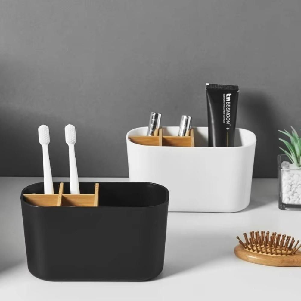 Multi-Slot Toothbrush Holder Toothpaste Storage Plastic Bamboo Toothbrush Holder Cosmetic Storage Desktop Storage Box Home