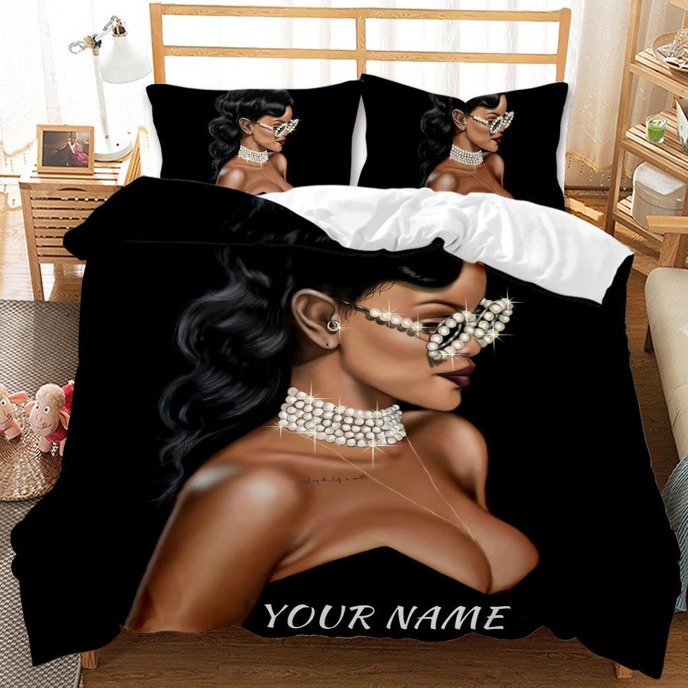 Black Girl Quilt Cover 3D Digital Print Three-Piece Bedding Kit