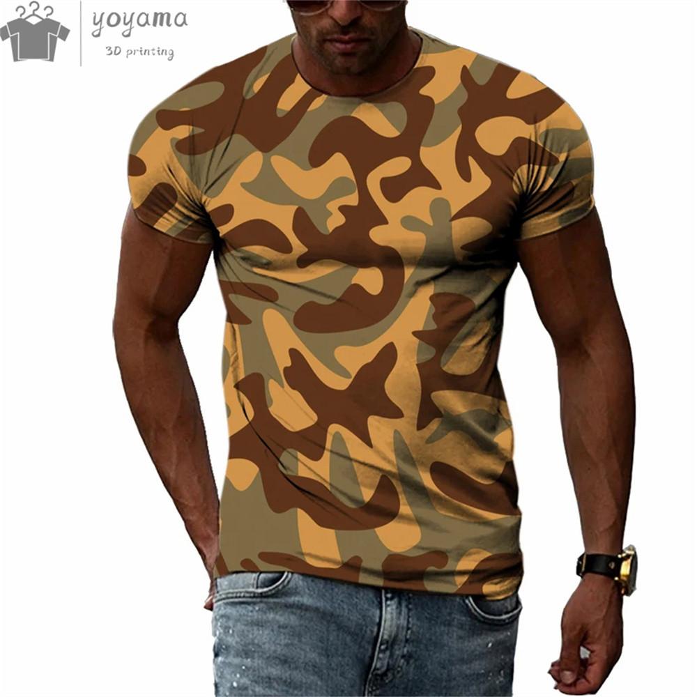 Men's Camouflage 3D Printed T-shirt, Personalized Casual T-shirt, Harajuku Street Round Neck Short Sleeved T-shirt, Summer Fashion