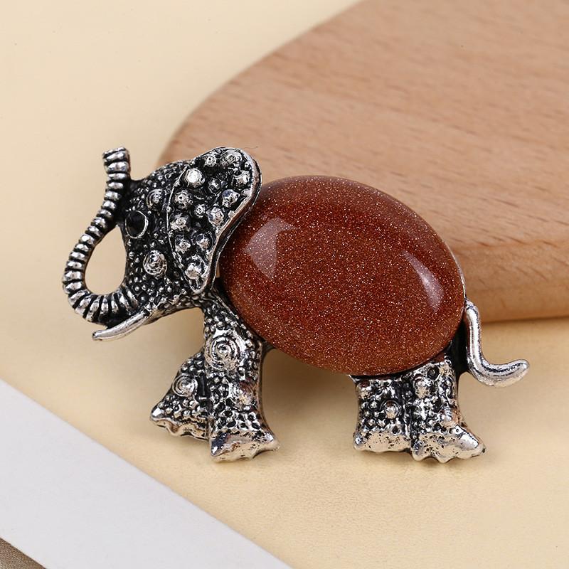 Animal Embossed Shell Inlay Lucky Elephant Brooch Pin For Men Women Decor