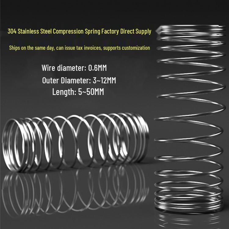

304 Stainless Steel Y-Type Compression Spring, 0.6mm Wire, 3-12mm Outer Diameter, Right-Hand Multi-Purpose. OD 6mm x Height 15mm