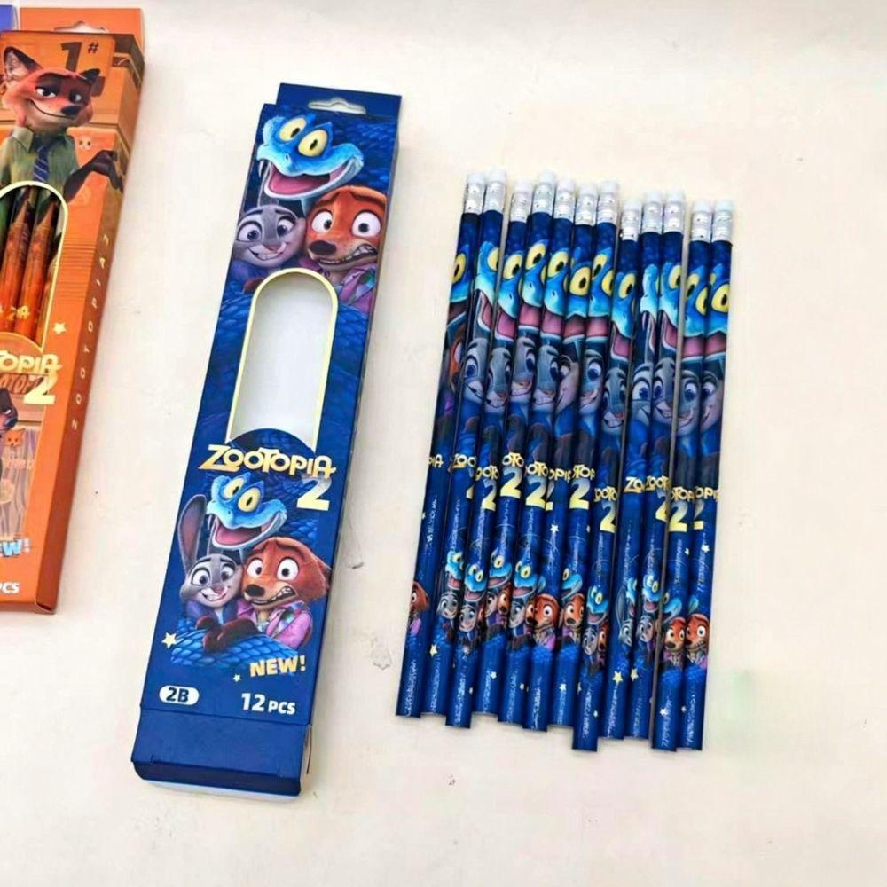 Zootopia 2 12-Pack 2B Pencils, Judy & Nick Cartoon Stationery, Back-To-School & Party Favor Gift