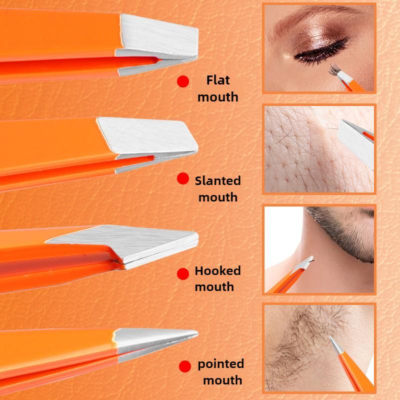New Classic Color 4-piece Set Tweezers Beauty Tools Tight Clamp Hair Removal Clip Trim Eyebrows Fine Hair Portable Tweezers