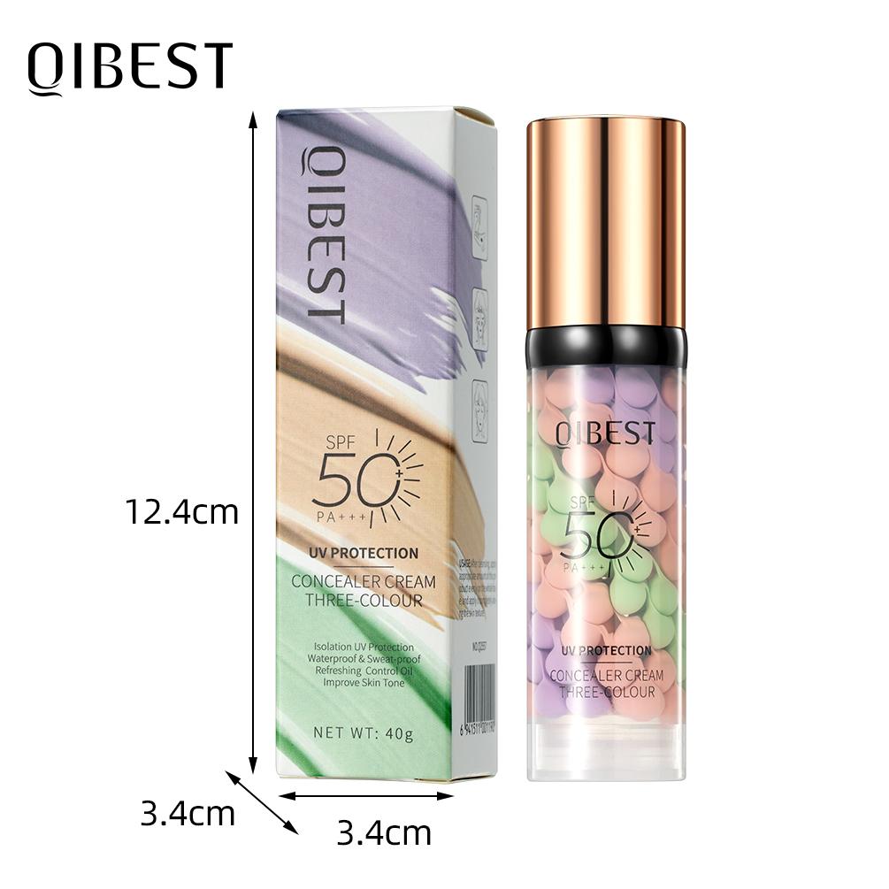 QIBEST Gezichtsmake-up Primer Drie-in-één Crème Ophelderen Contour Isolatie Waterdichte Foundation Natuurlijke Make-up Basis Crème beige