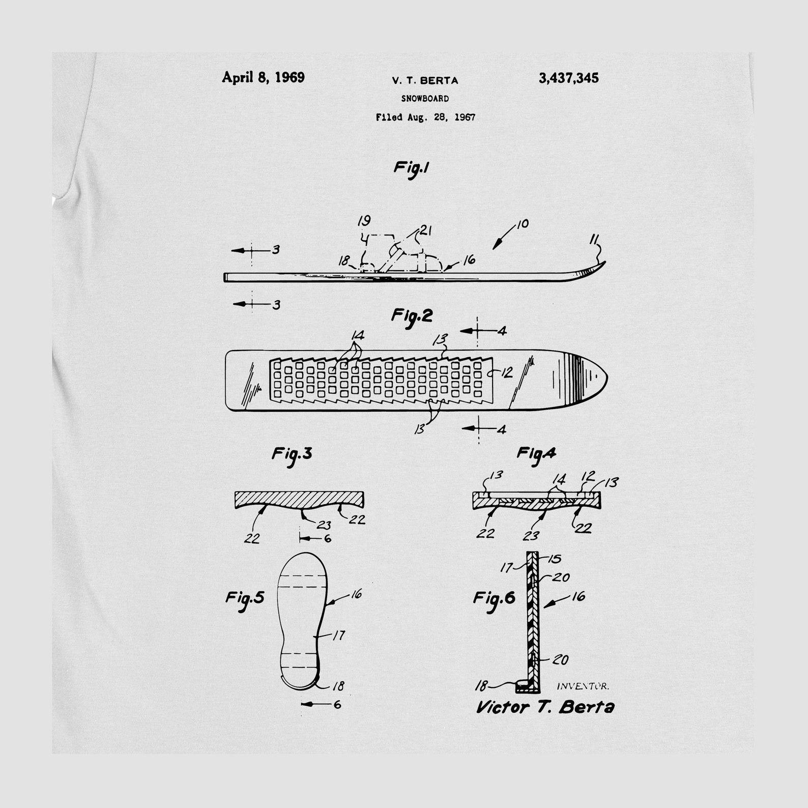 Snowboard Patent T-Shirt, Winter Sports Gift S