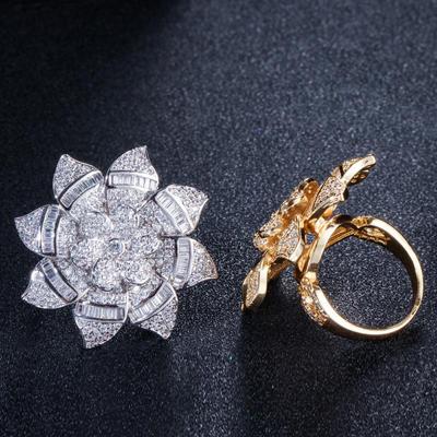 CMM Schmuck Designer Große Blume Gelbgold Farbe Luxus Zirkonia Verlobung Eheringe Schmuck für Frauen