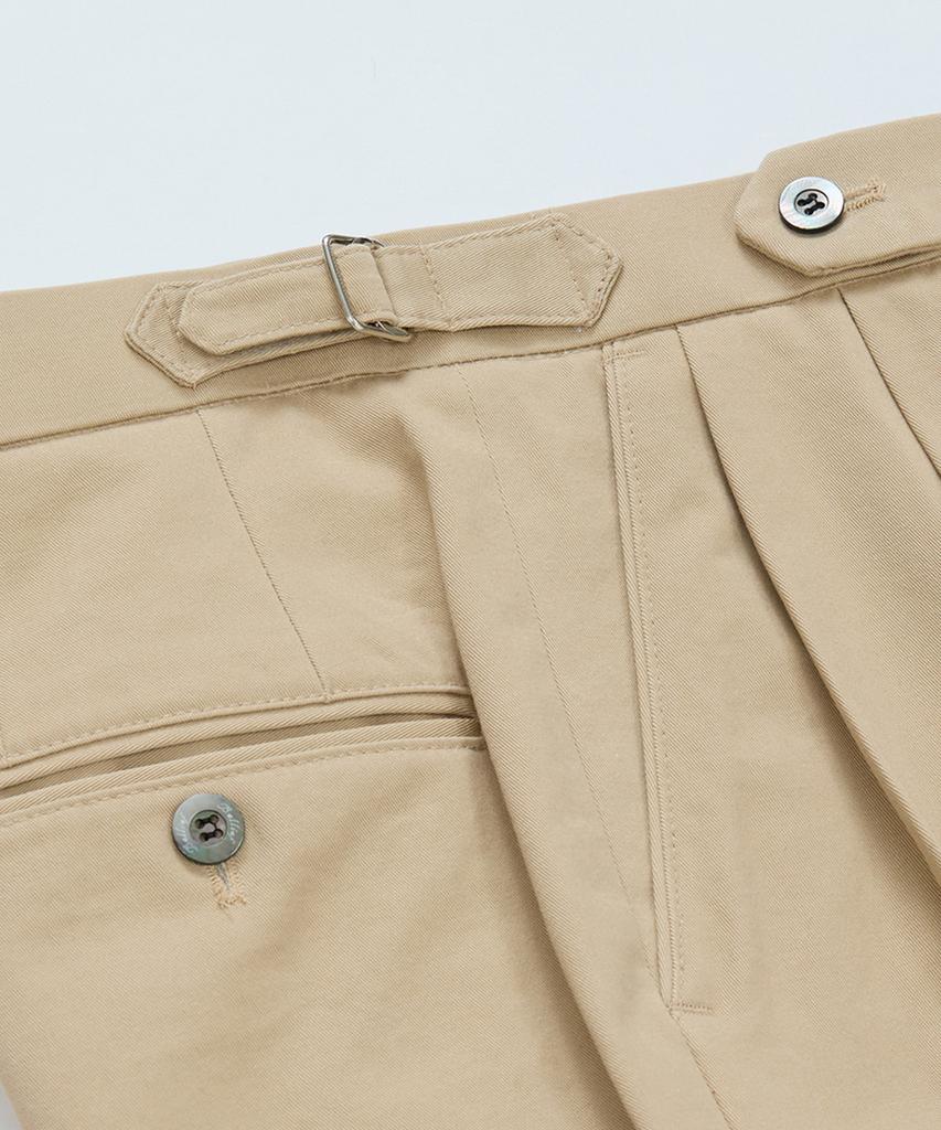 BELLIEF Cotton Adjust Double Pleats Relaxed Chino Pants (Khaki)