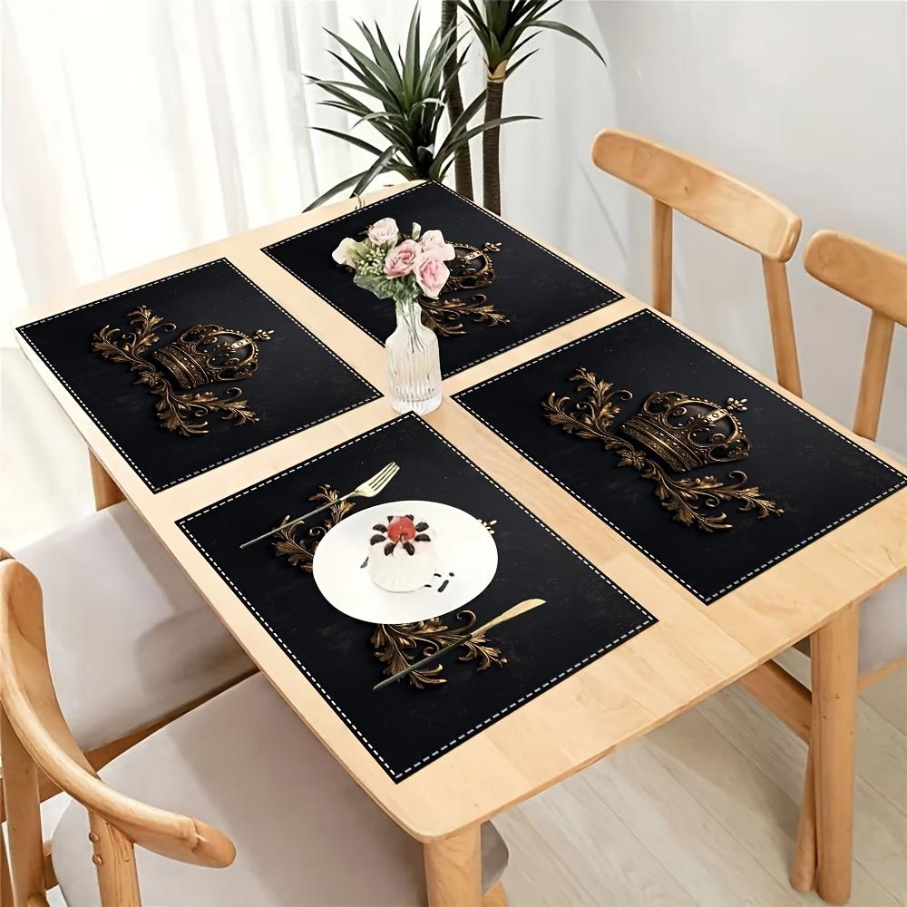 4pcs Royal Crown Art Design Placemats- Fashionable Golden and Black Placemats, Suitable for Dining Tables and Coffee Tables, Perfect Home Decoration,