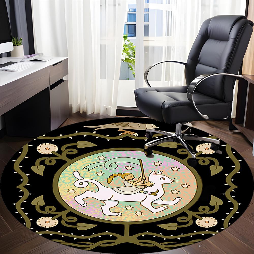 1pc Fantasy Creatures Office Round Area Rug, Indoor Mat Suitable For Office, Under Office Chairs Bedroom Living Room Home Decor, Room Deco 014