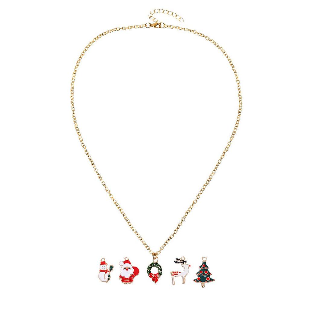 European & American Christmas Drip Oil Pendant Necklace for Women - Clavicle Chain Jewelry with Multiple Accessories