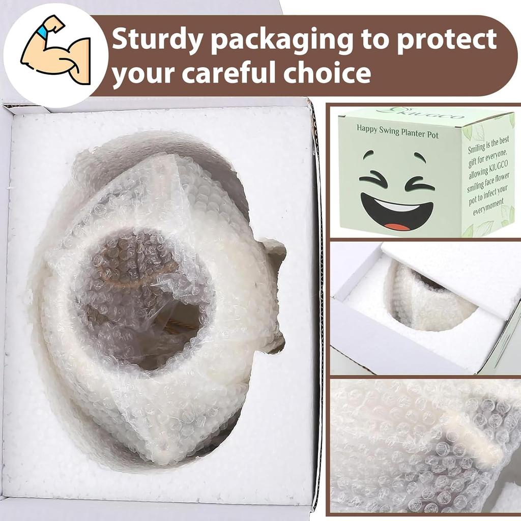 Small Swing Smiley Face Hanging Planter Pot for Indoor Outdoor Plants, Cute Swinging Plant Pot, Hanging Flower Pots, Face Planter Pot Head, Resin