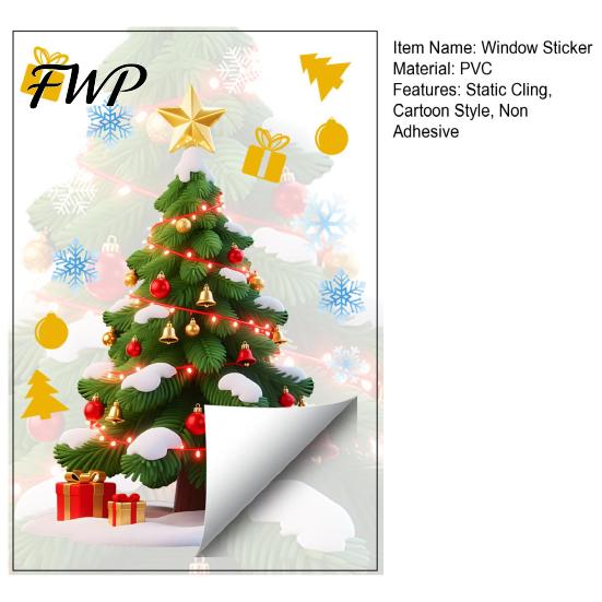 Removable Glass Stickers Christmas Window Cling, Santa Climbing Rope Sticker, Static Cling Pattern PVC Tree Decal for Doors Windows Holiday Home Decor