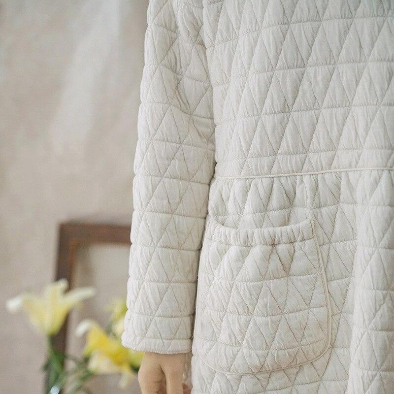 Johnature Women Vintage Winter Dresses Warm Thick O-Neck Long Sleeve Pockets Female Robes High Waist Dresses