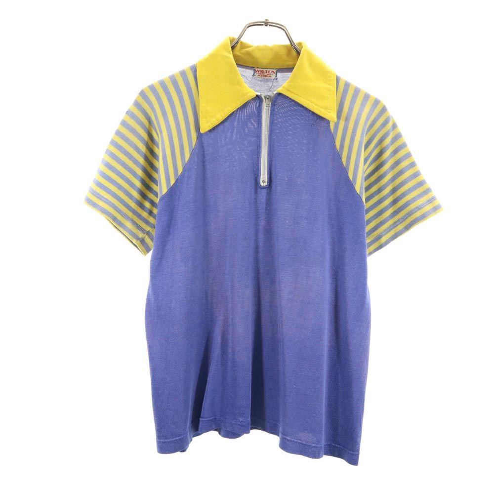 WILTON 50s Short sleeve Game shirt Polo shirt M Yellow x navy Old vintage Men's Used