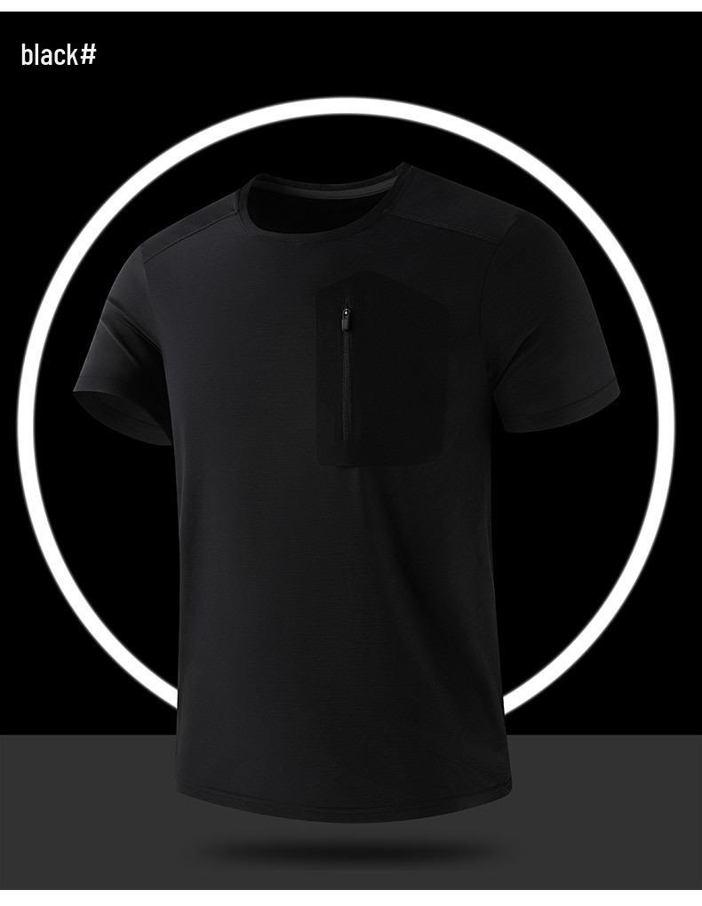 Men s 2026 Spring/Summer Quick-Dry Ice Silk Short Sleeve T-Shirt with Heat-Sealed Pocket L чёрный