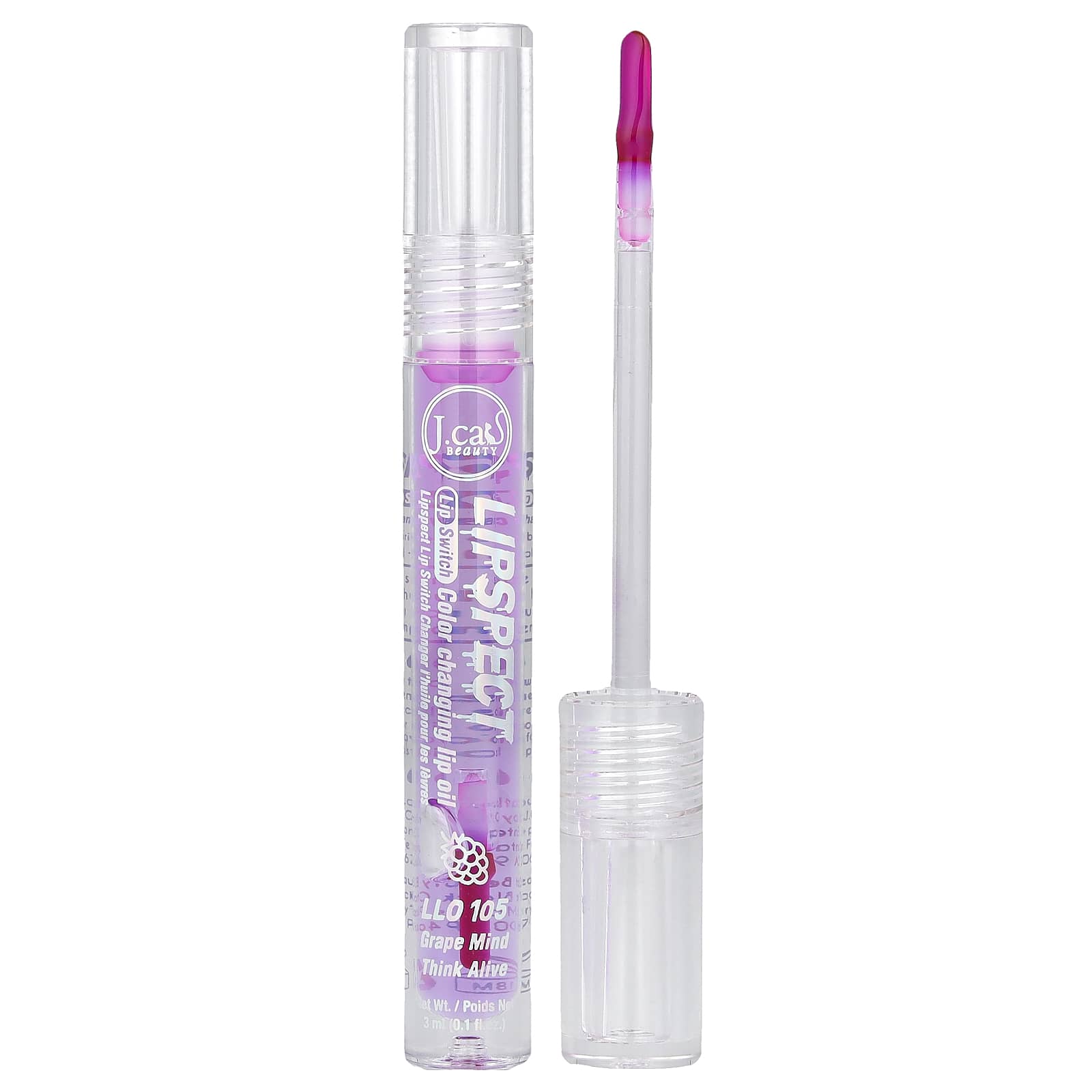 

J.Cat Beauty, Lipspect Lip Sensor, Color-Changing Lip Oil, LLO 105 Grape Mind Sync Alive, 3ml (0.1fl oz)