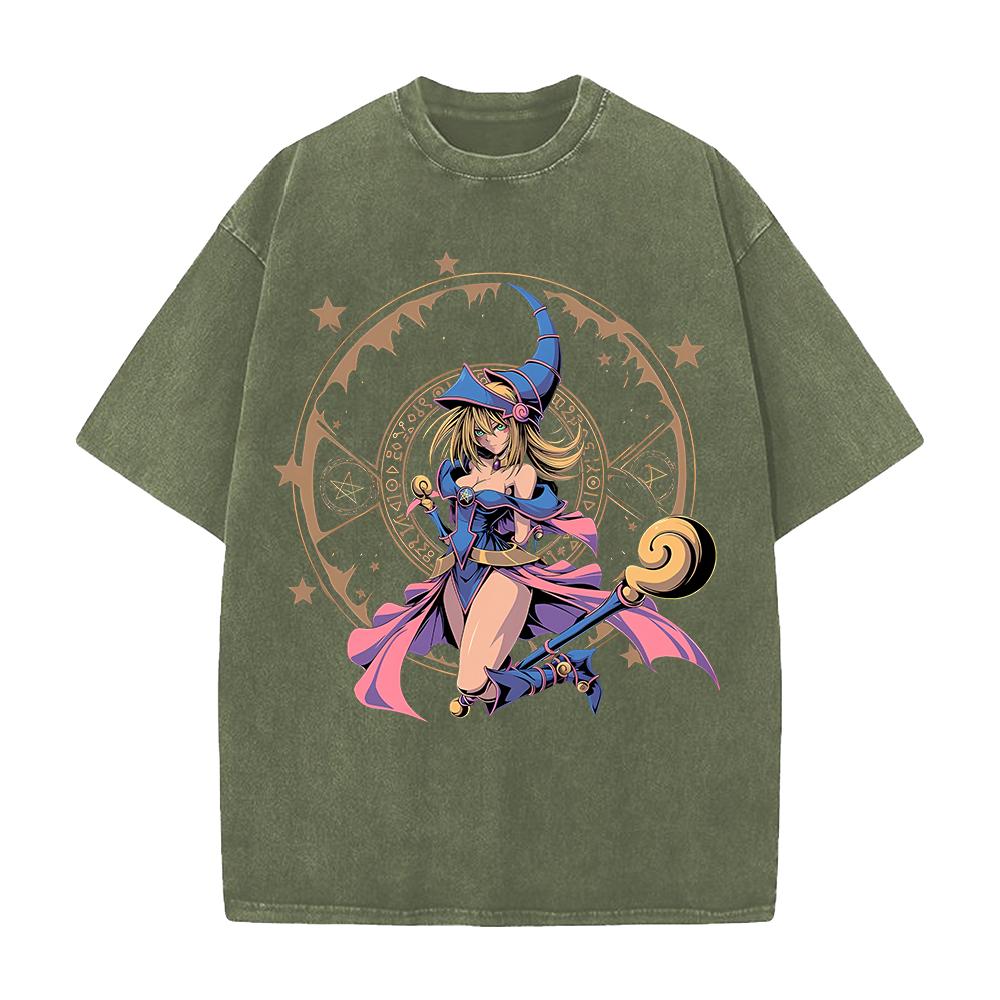 Harajuku Anime YuGiOh Tshirt Summer Short Sleeve Tee Shirt Dark Magician Girl Vintage Washed Cotton Tops Men Women Clothing