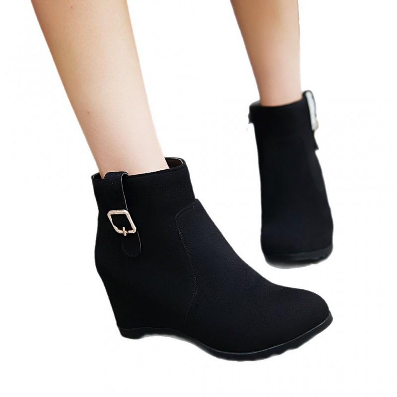 Plus Size Womens Ankle Boots Low Shaft Wedge Heel Plain