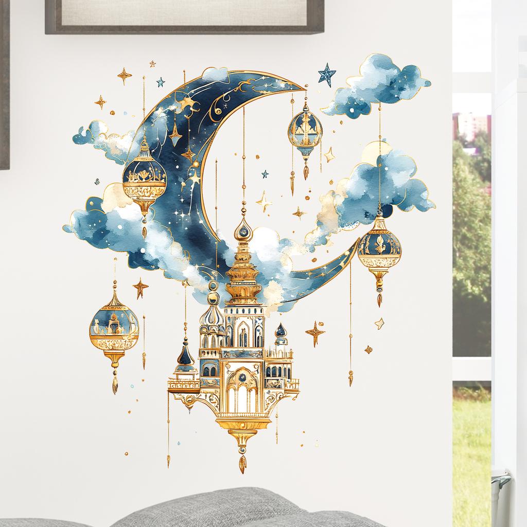 Fantasy Moon Pendant Lamp Castle Wall Sticker Living Room Entrance Wall Decoration Self-Adhesive