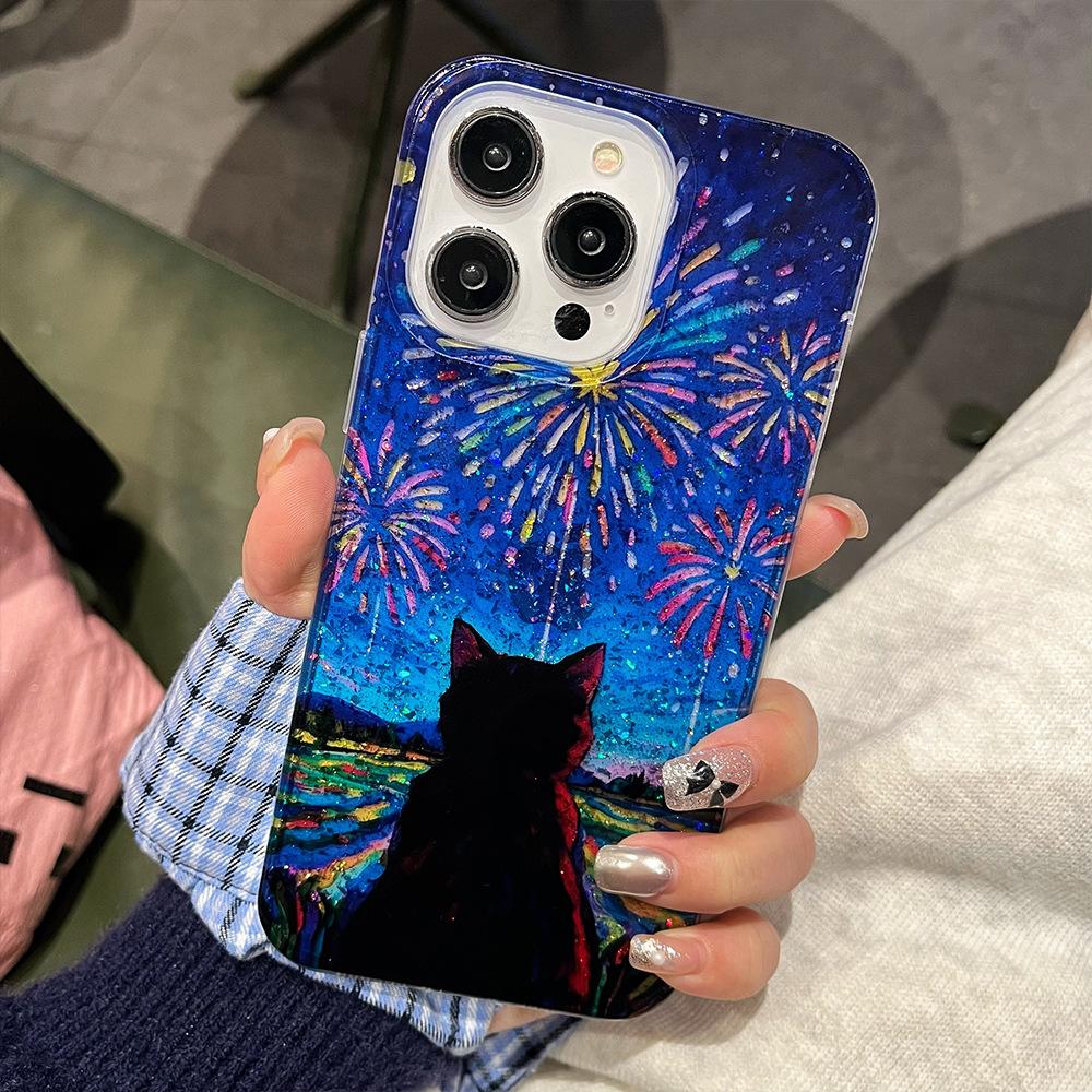 High End Brilliant Fireworks Glitter Powder Mobile Phone Case Suitable for IPhone16promax New Apple 15 Protective Case
