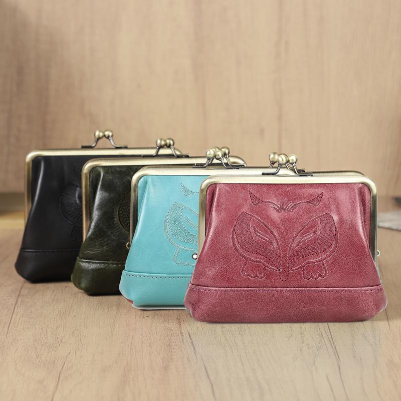 Black Angel Women's Wallet - Top Grain Cowhide, Embroidered, Genuine Leather, Iron Hinge, Multifunctional Compartments, Small & Casual.