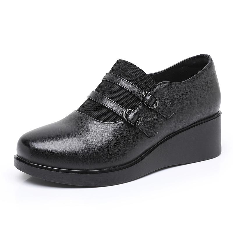 Fashion GKTINOO 2025 Wedges Women Shoe Spring Autumn Slip-On High Heels Round Toe Genuine Leather Casual Ladies Platform Shoes Woman