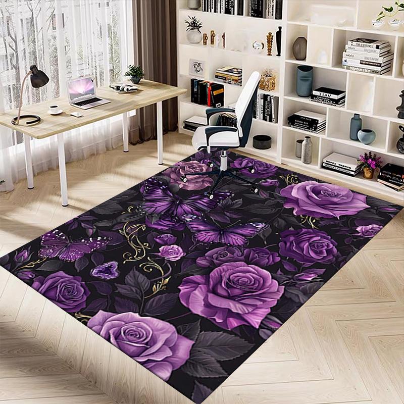 1PC Purple Roses Butterfly Non-Slip Floor carpet, Office, family, bedroom, Studio - Large Area Rug, Vibrant Colors-C0463
