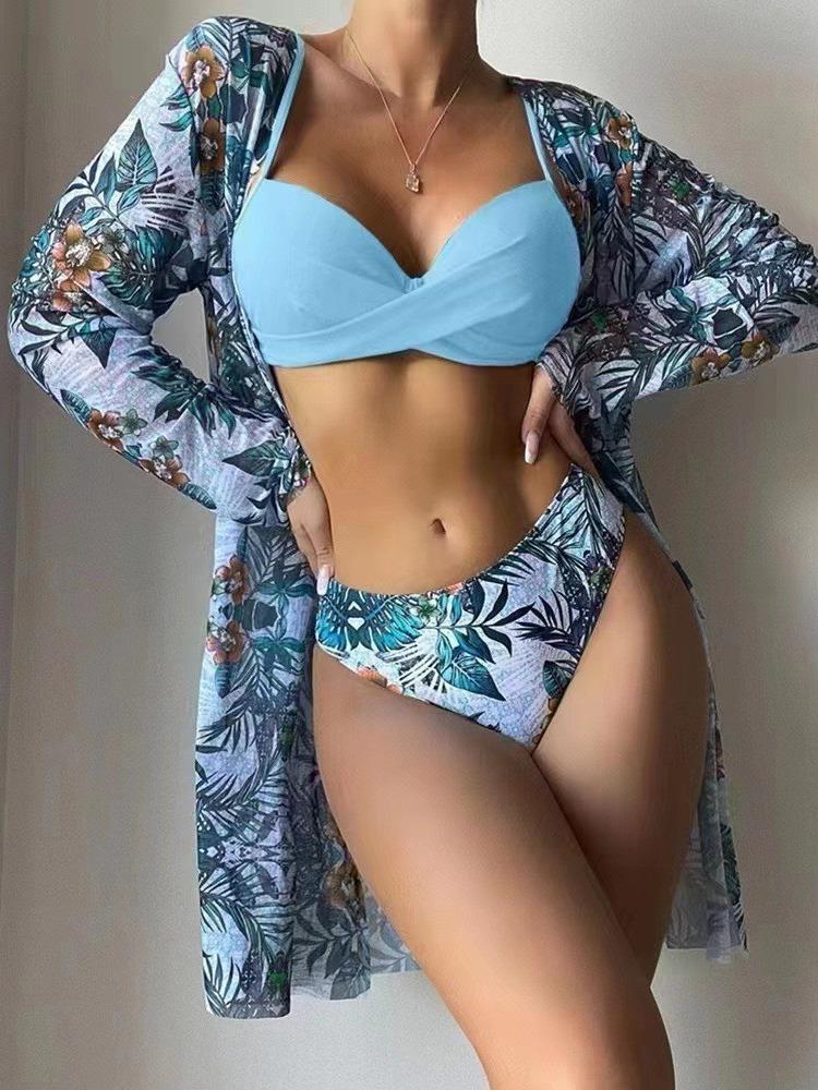 Swimsuit three-piece outerwear women's bikini split women's bikini sexy lace trend