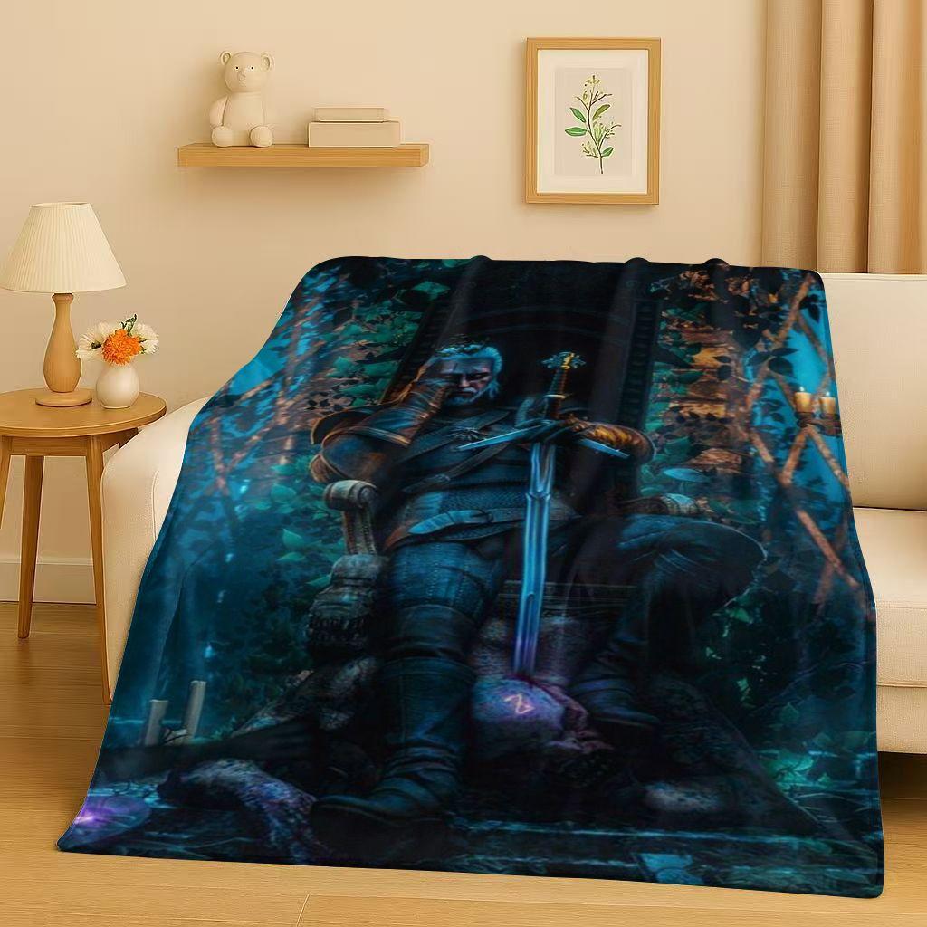 HD The W-Witcher Game Geralt Gamer Cartoon Flannel Blanket,Ultra Soft Plush Throw for Home Bedroom Bed Sofa Cover Kid Gift