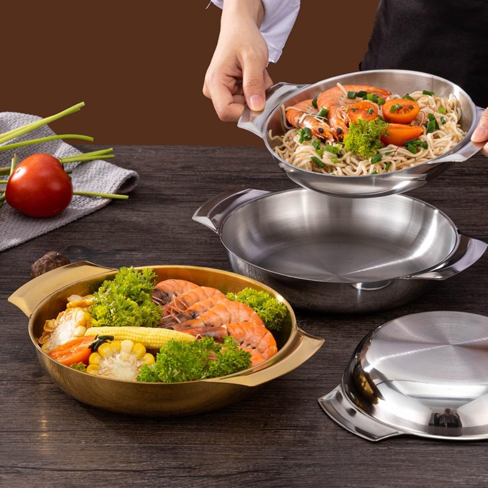 

Silver/gold Korean Style Pot Stainless Steel Saucepan Paella Pan Cooking Pan Seafood 18cm срібний
