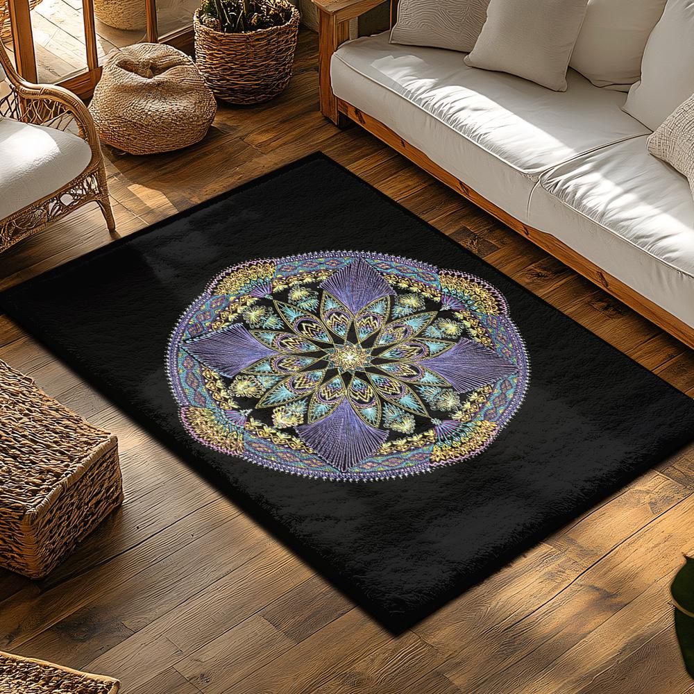 Intricate Mandala Pattern Area Rug Non-Slip Floor Mat Bohemian Home Decor Living Room Bedroom Carpet Artistic Design Modern Styl