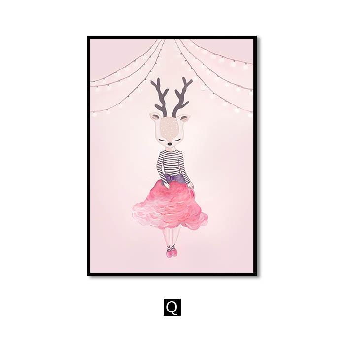 Pink Nursery Girl Flower Wall Art Canvas Painting Horse Swan Nordic Posters and Prints Wall Pictures for Living Room Kids Room