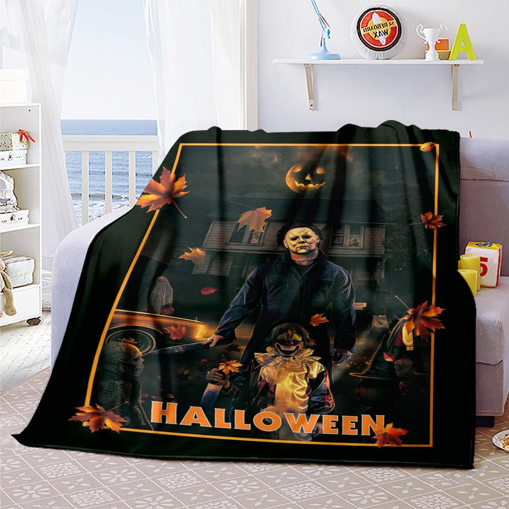 Couverture Affiche de Film d'Horreur Halloween Parfaite Toutes Saisons Douce Confortable Canapé Bureau Sieste Voyage Cadeau Festif