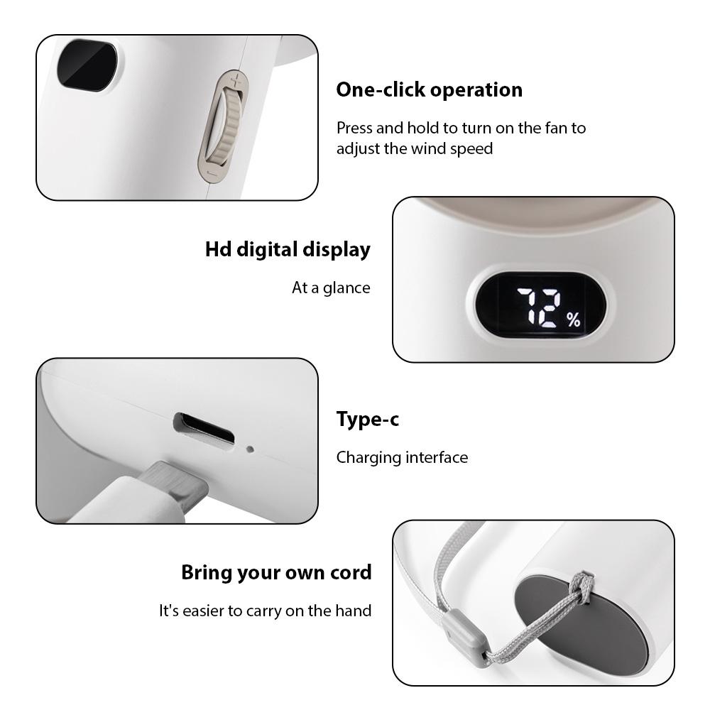 Portable Handheld Fan High-Speed Mini Fan with LED Display USB Rechargeable Personal Fan 100 Gear